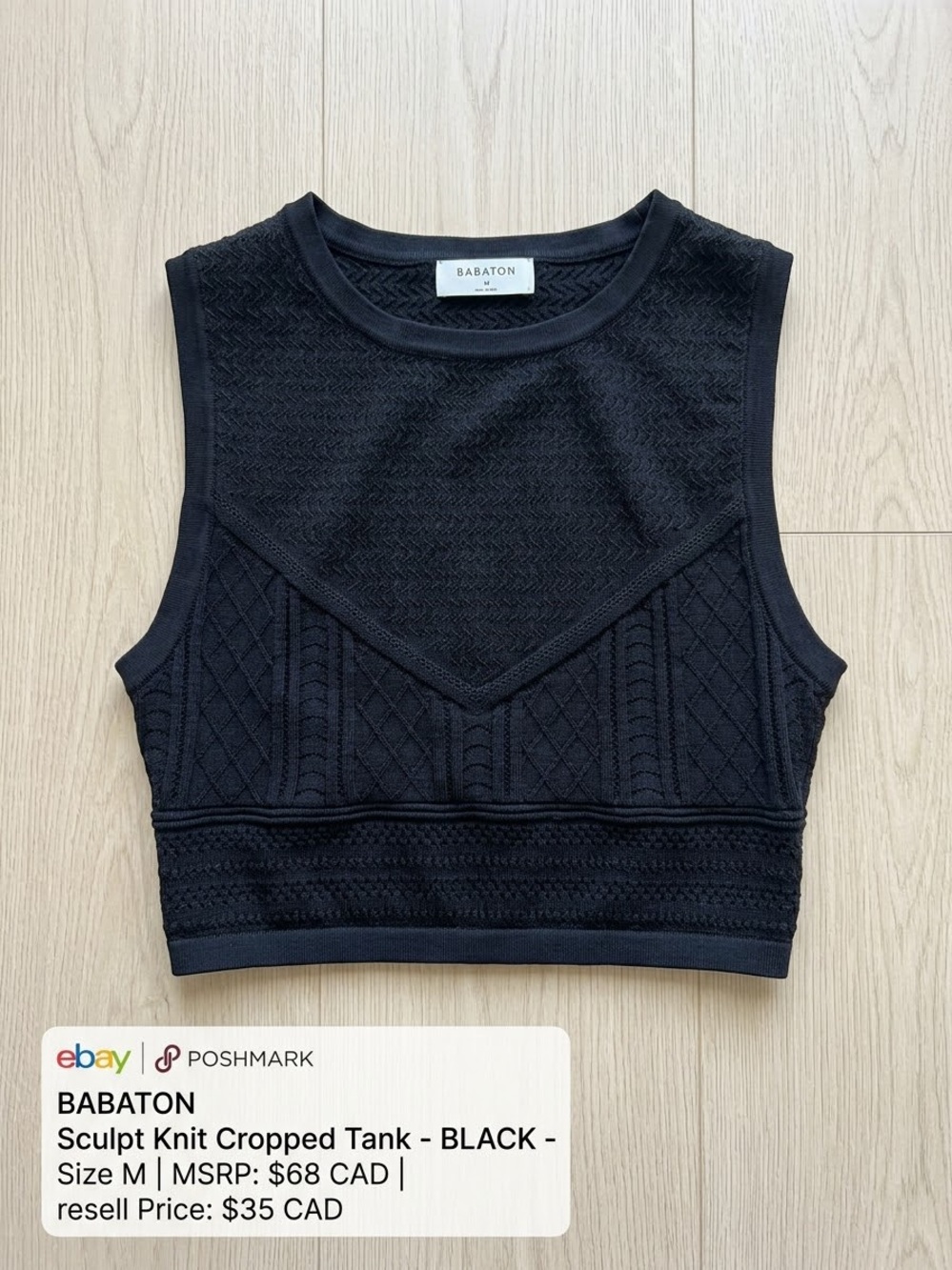 Babaton Black Sculpted Knit Cropped Tank